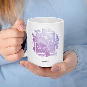 White Ceramic Mug with Lavender Watercolor Square Design